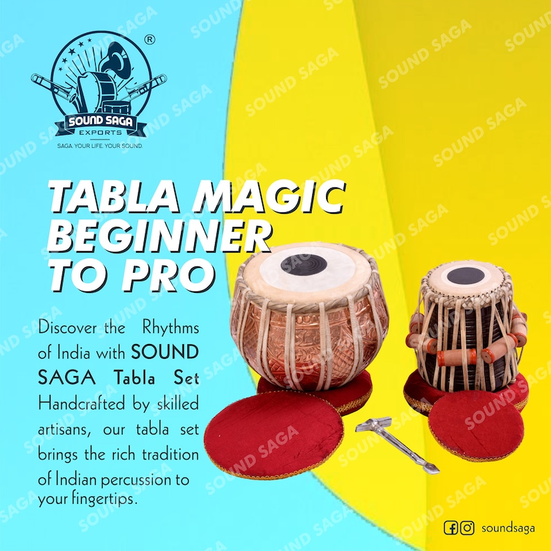 SOUND SAGA® Tabla Drum Set Finest Bayan & Dayan With Hammer, Cushions