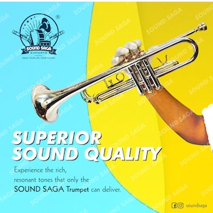 SOUND SAGA® Trumpet BB Pitch Premium Brass Quality With Hard Case & Mouthpiece