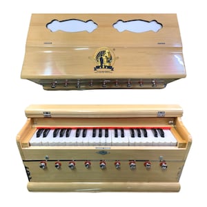 SOUND SAGA® Handmade Harmonium, 3 1/4 Octave, 9 Stopper, Double Reed, Coupler, Padded Bag, Tuned A440 For Kirtan & Bhajan.