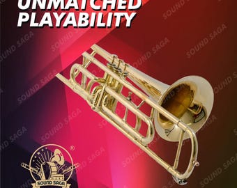 Trombón de válvulas SOUND SAGA® con todos los accesorios, incluida boquilla y estuche.