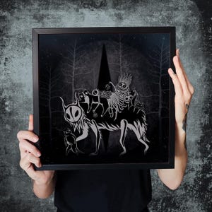 Poster mystisch • Wandkunst • Woodland Decor • Illustration creatures • fantasy • dark mysterious Forest • Poster Nacht • Wall Art •