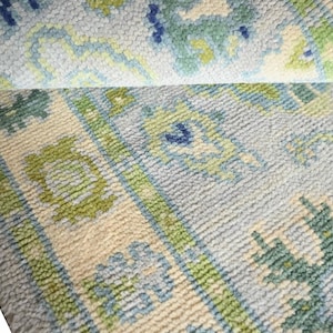 Handmade Oushak Wool Rug | Light Blue & Green Vintage Area Carpet | Bohemian Soft Pastel Oriental Rug | Living Room Bedroom Decor(RJI-04)