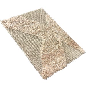 Handmade Moroccan Wool Rug | Neutral Beige Boho Area Rug | Textured Shaggy Accent Rug | Modern Minimalist Berber Carpet, 5×8, 8×10ft.