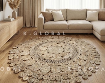 Handmade Jute Round Rug – Spiral Design Boho Braided Floor Mat