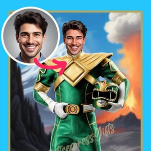 Custom Power Ranger Portrait – Personalized Superhero Art Gift for Kids, Digital Download or Printed Wall Art, Unique Birthday Gift Idea