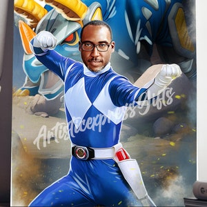 Custom Power Ranger Portrait – Personalized Superhero Caricature, Digital, Poster or Canvas, 90s Nostalgia Gift