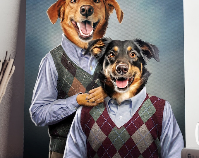 Custom Pet Step Brothers Portrait – Funny Family Gift, Digital, Poster & Canvas Print, Pet Caricature from Your Photo