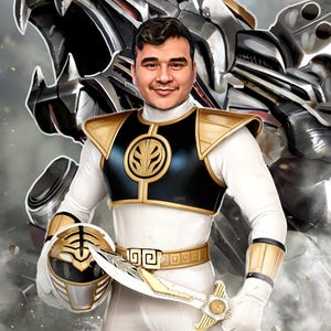 Custom Power Ranger Portrait – Superhero Caricature from Your Photo, Personalized Kids Gift, Digital Download, Birthday Wall Art