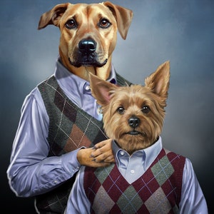 Custom Pet Step Brothers Portrait – Funny Family Gift, Digital, Poster & Canvas Print, Pet Caricature from Your Photo