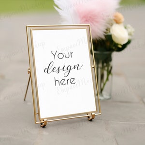 5x7 Table Number Mockup, Luxury Frame, Gold Table Numbers, Gold Frame Mockup, Single Frame Mockup, Wedding Sign Mockup, 5x7 Picture Frame image 2