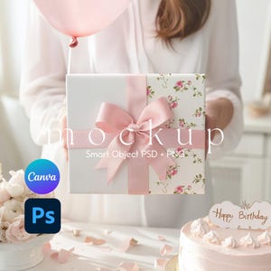 Wrapping Paper Mockup, Birthday Gift Wrapping Paper Mockup, Present Mockup, Wrapped Present Mockup, Smart Object PSD and Canva PNG