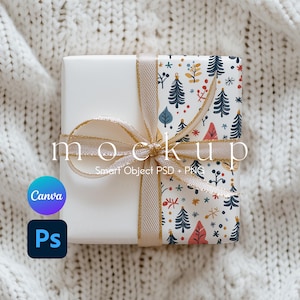 Wrapping Paper Mockup, Present Mockup, Wrapping Paper Canva Mockup, Gift Paper Mockup, Smart Object PSD and Canva PNG