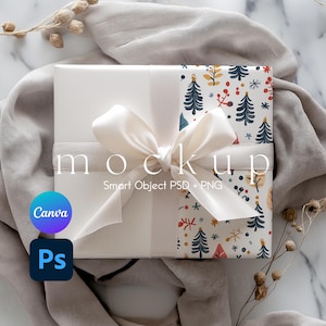 Mockup di carta da regalo, Mockup di carta da regalo di Natale, Mockup di regalo incartato, Mockup di regalo, PSD di oggetto intelligente e PNG di Canva
