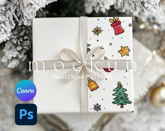 Wrapping Paper Mockup Canva, Present Mockup, Wrapping Paper Mockup, Gift Paper Mockup, Present Mockup, Smart Object PSD and Canva PNG
