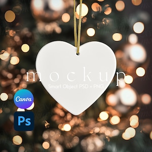 Ceramic Ornament Mockup, Ornament Mockup, Christmas Ornament Mockup, Heart Ornament Mockup, Ornament Mockups, Smart Object PSD and Canva PNG