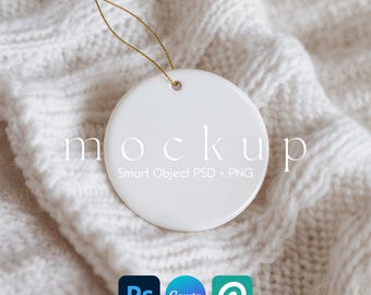 Round Ornament Mockup, Christmas Ornament Mockups, Ornament Mockup, Ceramic Wedding Ornament Mockup Smart Object PSD and Canva Mockup