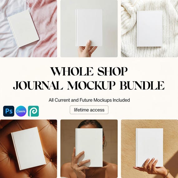 Journal Mockup Bundle, Hardcover Journal Mockup, Journal Canva Drag and Drop Template, Printify Journal Matte PSD Smart Object