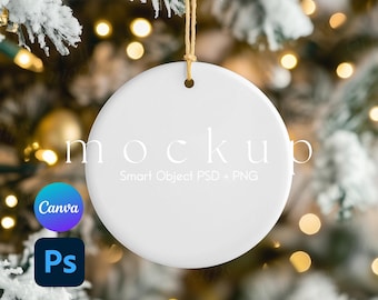 Ornament Mockup, Keramik Ornament Mockup, Weihnachts Ornament Mockup, hängende Verzierung Canva PNG und Smart Objekt PSD Mockup