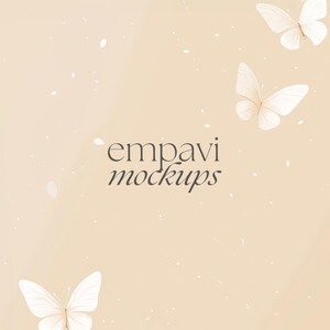 May include: A beige background with white butterflies and the text "empavi mockups" in the center.