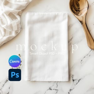 Tea Towel Mockup, Kitchen Towel Mockup, Laying Tea Towel Smart Object PSD and Canva PNG Mockup, Towel Mockup