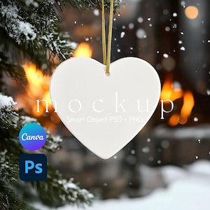 Heart Ornament Mockup, Ornament Mockup, Christmas Ornament Mockup, Ornament Mockups, Ceramic Ornament Mockup, Smart Object PSD and Canva PNG