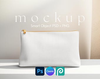 Schminktäschchen Mockup, Schminktasche Mockup, Tasche Mockup, PSD Mockup, Weiße Reißverschlusstasche Mockup, Schminktasche Mockup