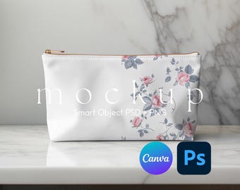 Schminktasche Mockup, Schminktasche Mockup, Schminktasche Mockup, Tasche Mockup, PSD Mockup, Weiße Reißverschlusstasche Mockup,