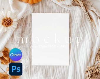 5x7 Card Mockup, Fall Theme Card Mockup, Invitation Mockup, Greeting Card Mockup, Halloween card Mockup, Smart Object PSD and Canva PNG