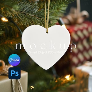 Ornament Mockup, Christmas Ornament Mockup, Heart Ornament Mockup, Ceramic Ornament Mockup, Ornament Mockups, Smart Object PSD and Canva PNG
