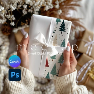 Mockup di carta da regalo Canva, Mockup regalo, Mockup di carta da regalo, Mockup di carta da regalo natalizia, Oggetto intelligente PSD e Canva PNG