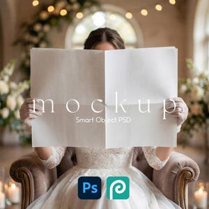 Newspaper Mockup, Wedding Newspaper Mockup, Magazine Mockup, Folded Bridesmaid Newspaper Smart Object PSD, Two Page Newspaper Mockup