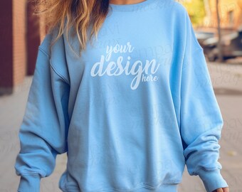 Carolina Blue Gildan 18000 Mockup, Sweatshirt Mockup, Hoodie Mockup, Gildan 18000, Carolina Blue Crewneck Mockup, Carolina Blue Gildan 18000