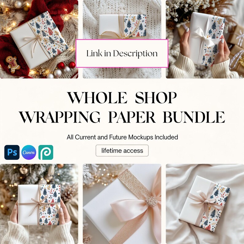 Present Mockup, Wrapping Paper Mockup Canva, Wrapping Paper Mockup, Christmas Wrapping Paper Mockup, Smart Object PSD and Canva PNG image 7