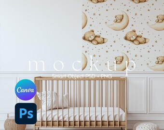 Nursery Wallpaper Mockup, Digital Baby Room Decor, Wall Art Mockup, Baby Room Wallpaper Design, Nursery Mockup, Canva PNG and Photoshop PSD