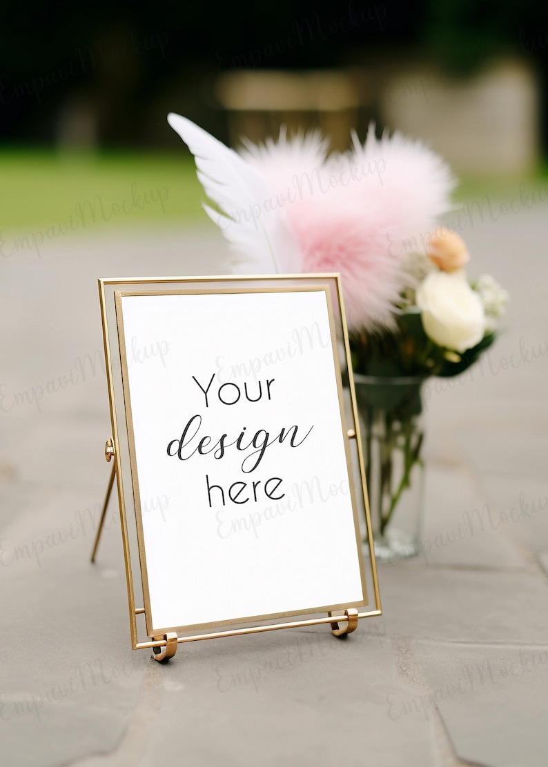 5x7 Table Number Mockup, Luxury Frame, Gold Table Numbers, Gold Frame Mockup, Single Frame Mockup, Wedding Sign Mockup, 5x7 Picture Frame image 2