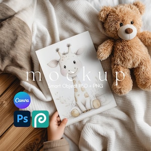 Din A Kinderzimmer Poster Mockup, Wand Kunst Mockup, Flatlay Poster Mock Up für Kinderzimmer, Kinderzimmer Poster Mockup für Canva und Photoshop