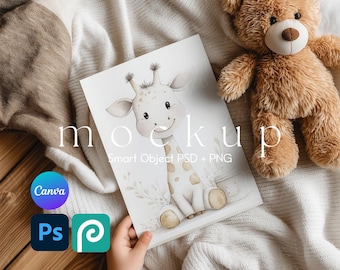 Din A Nursery Poster Mockup, Wall Art Mockup, Flatlay Poster Mock Up For Kids Room, Nursery Poster Mockup for Canva and Photoshop