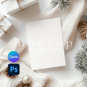 Maqueta de tarjeta navideña, maqueta de invitación, maqueta de tarjeta de felicitación, maqueta de tarjeta de Navidad blanca, objeto inteligente de tarjeta PSD y Canva PNG