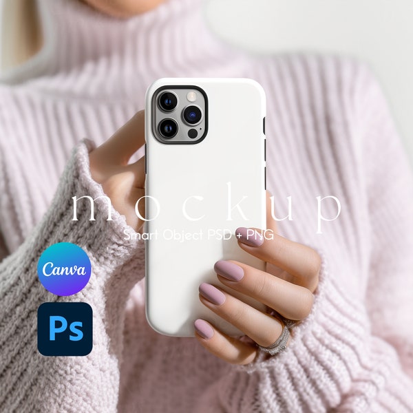 Phone Case Mockup, Tough Case Mockup, iPhone Case Mockup, Smart Object PSD and Canva PNG