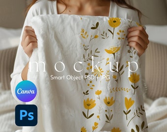 Mockup di coperta, Mockup di coperta, Mockup di coperta in peluche di velluto, Mockup di coperta Oggetto intelligente PSD e Canva PNG