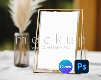 5x7 Table Number Mockup, Gold Frame Mockup, Wedding Sign Mockup, Greeting Card Mockup, Wedding Table Mockup