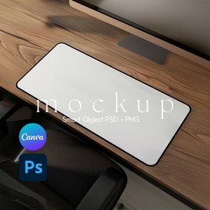 Desk Mat Mockup, Mousepad Mockup, Custom Desk Mat, Canva PNG and Smart Object PSD