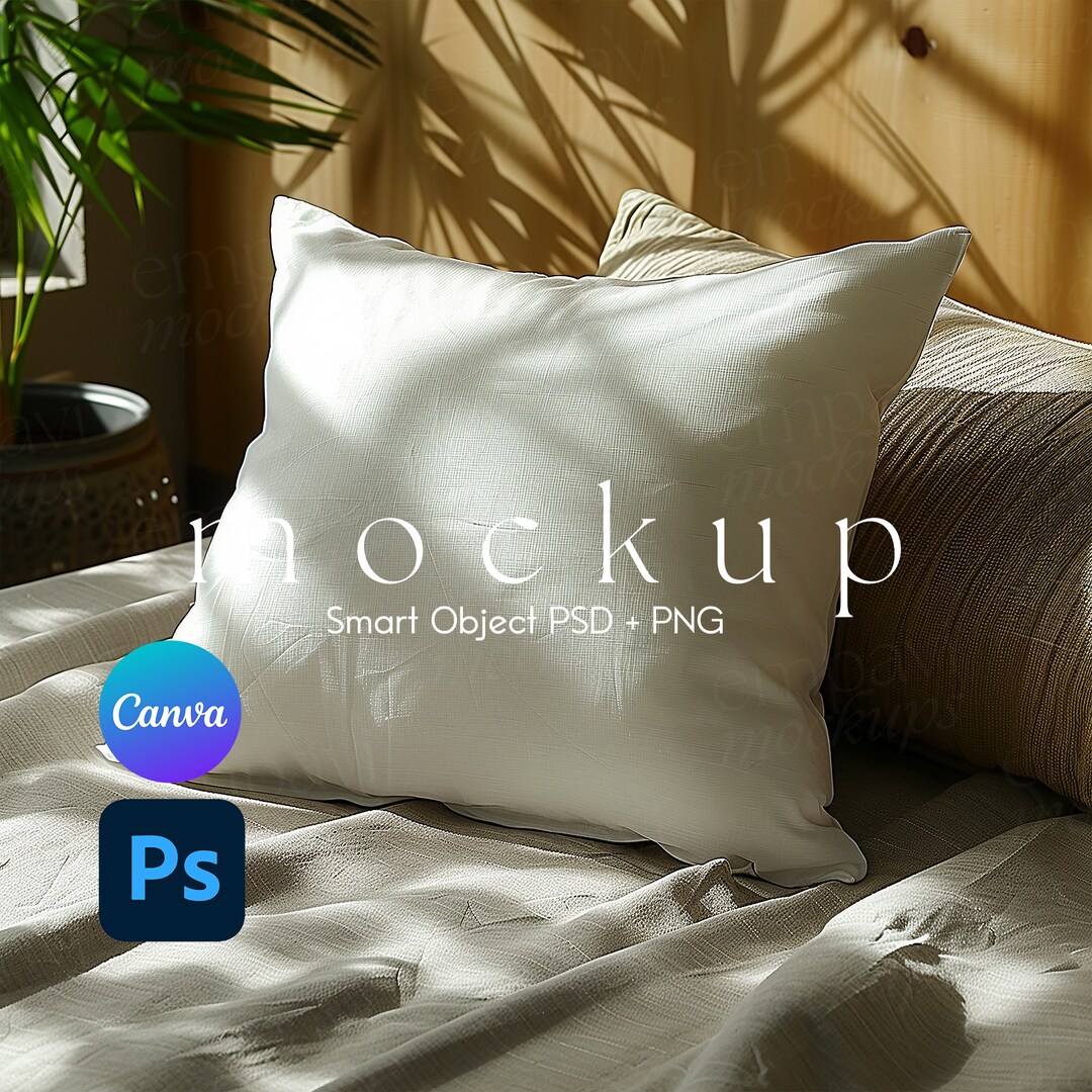 Pillow Mockup, Smart Object PSD and Canva PNG, Pillow Mock Ups, Throw ...