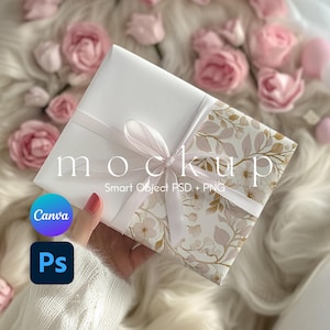 Gift Paper Mockup, Wrapping Paper Mockup, Present Mockup, Wrapped Present Mockup, Gift Box Mockup, Smart Object PSD and Canva PNG