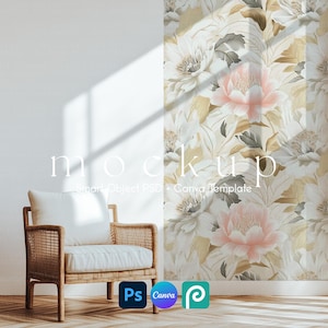 Wallpaper Mockup, Wall Mockup, Accent Wall Mockup, Pattern Mockup, Wallpaper Mock Up, Seamless Pattern Room, Canva Template PSD