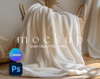 Blanket Mockups, Velveteen Plush Blanket Mockup, Blanket Mockup, Smart Object PSD and Canva PNG