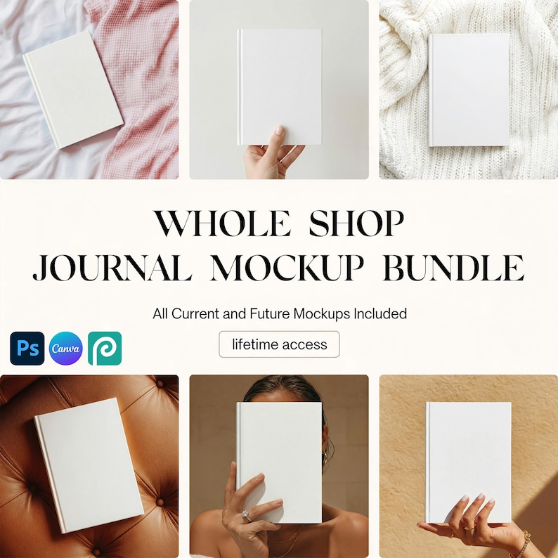 Journal Mockup Bundle, Hardcover Journal Mockup, Journal Canva Drag and Drop Template, Printify Journal Matte PSD Smart Object image 1