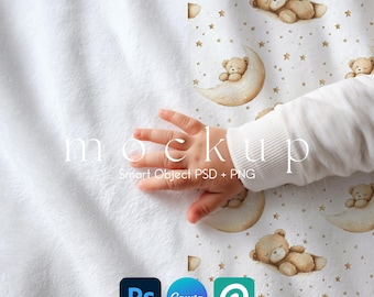 Babydecken-Mockup, Samt-Plüschdecken-Mockup, Weiche Decken-Mockup, Decken-Mockup als Smart-Objekt (PSD und Canva PNG)