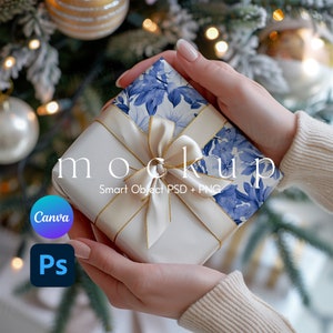 Mockup regalo, Mockup di carta da regalo, Mockup di carta da regalo natalizia, Mockup di carta da regalo Canva, Oggetto intelligente PSD e Canva PNG
