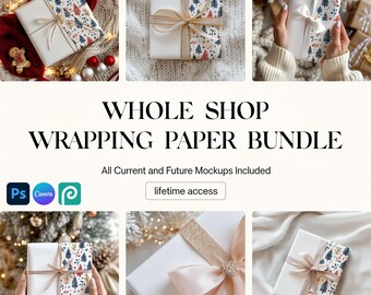 Wrapping Paper Mockup Bundle, Gift Wrap Mockup Bundle, Christmas Wrapping Paper Mockup Set, Whole Shop Mockup Pack, Holiday Gift Wrap Set